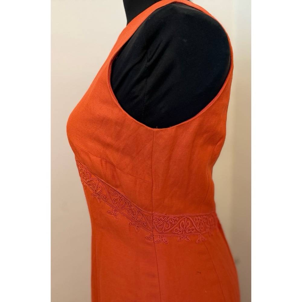 90’s Vintage ‘Donna Morgan’ Orange Linen Blend Sleeveless Sheath Maxi Dress - Picture 5 of 10